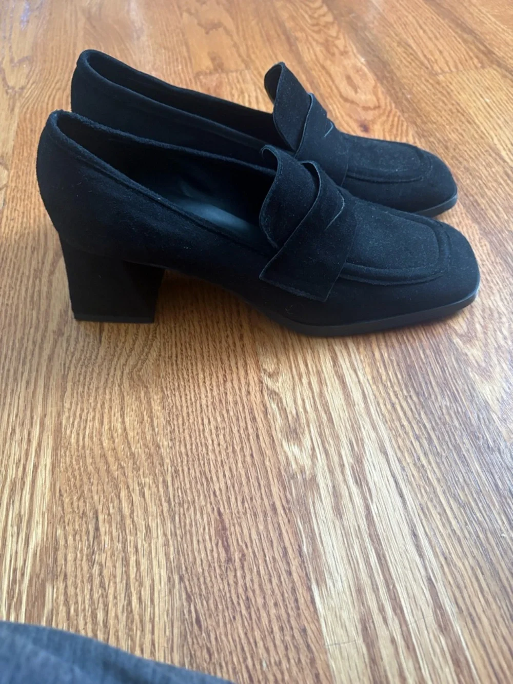 275 Central Lonzo Black Suede Square Toe Penny Loafer Pumps - Picture 5 of 7